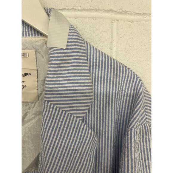 RTR Denimist Montauk NY SzXS Deconstructed Blue White Pinstripe Oversized Blazer - Picture 7 of 8
